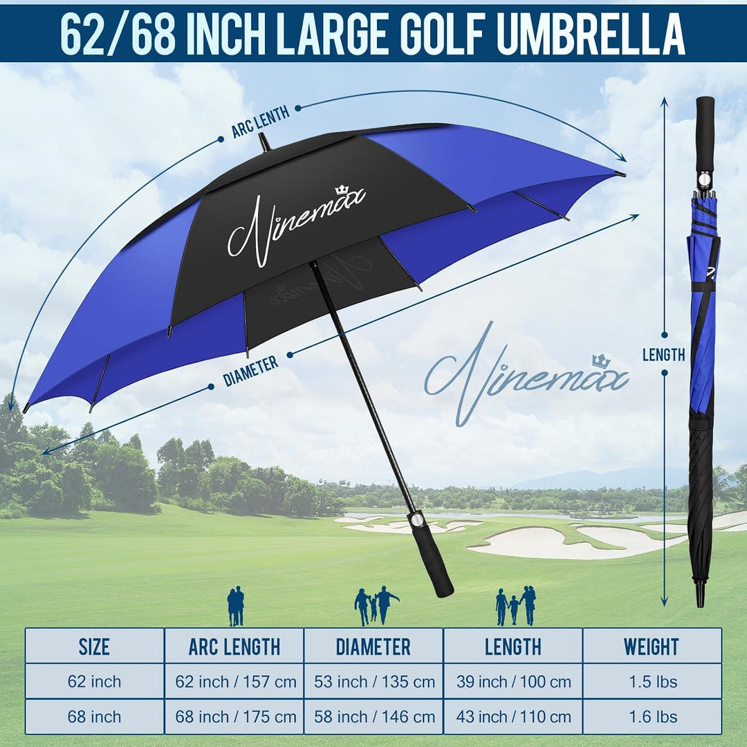 NINEMAX Golf Regenschirm Gross Sturmfest XL/XXL, Grosser Regenschirm Sturmfest Stabil, Golfschirm Gr