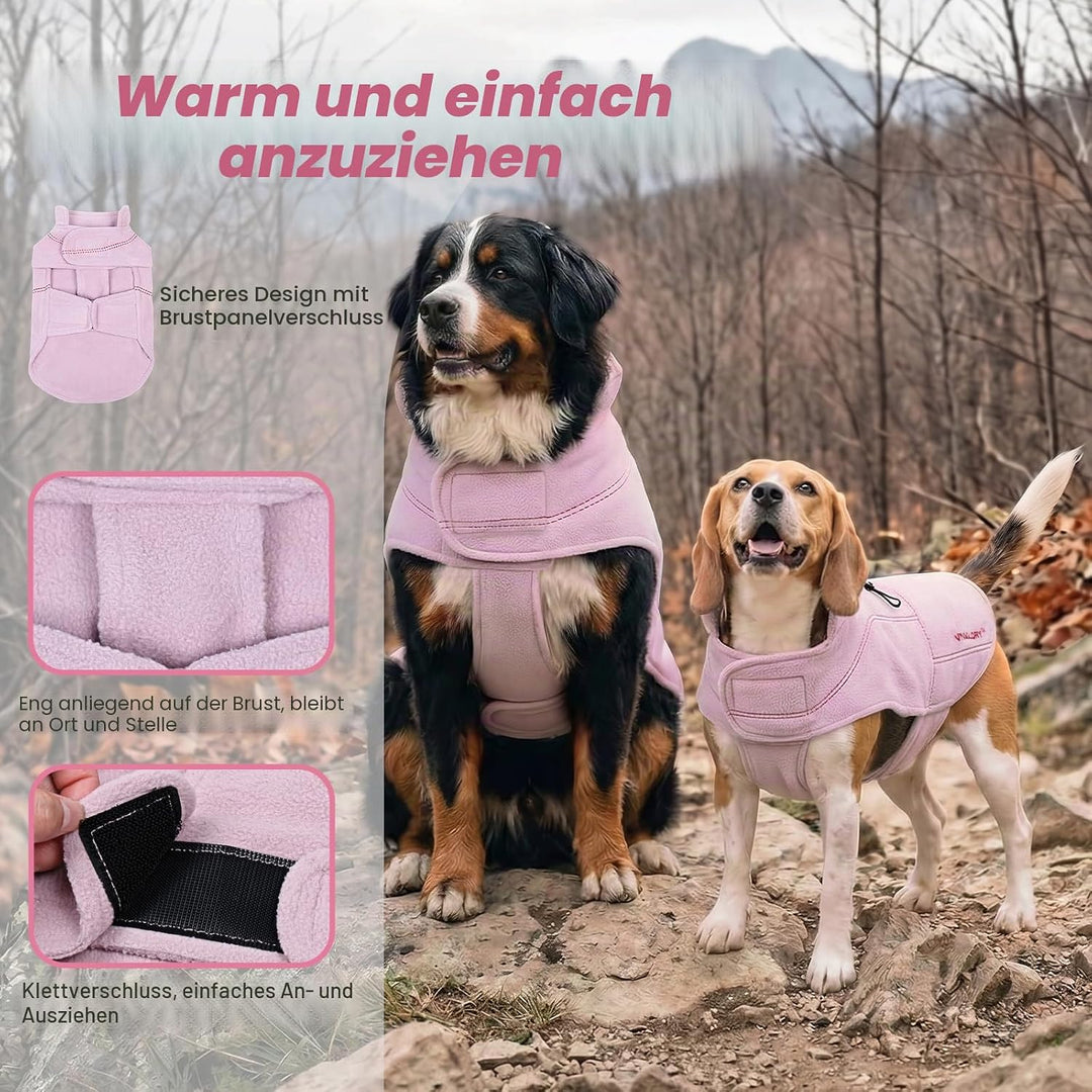 VIVAGLORY Wintermantel Hund Softpad Fleecejacke Hundemantel, XS, Rosa XS(Brust: 37-44cm, Hals: ~25cm