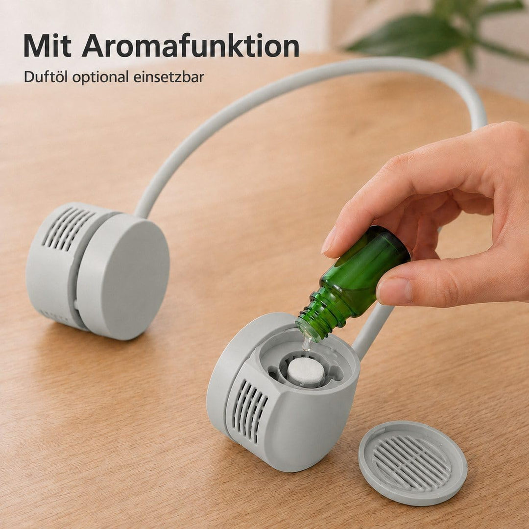 Nackenventilator tragbar USB-C, 180 g Halsventilator kabellos mit 3 Windstufen, Aromafunktion, flexi