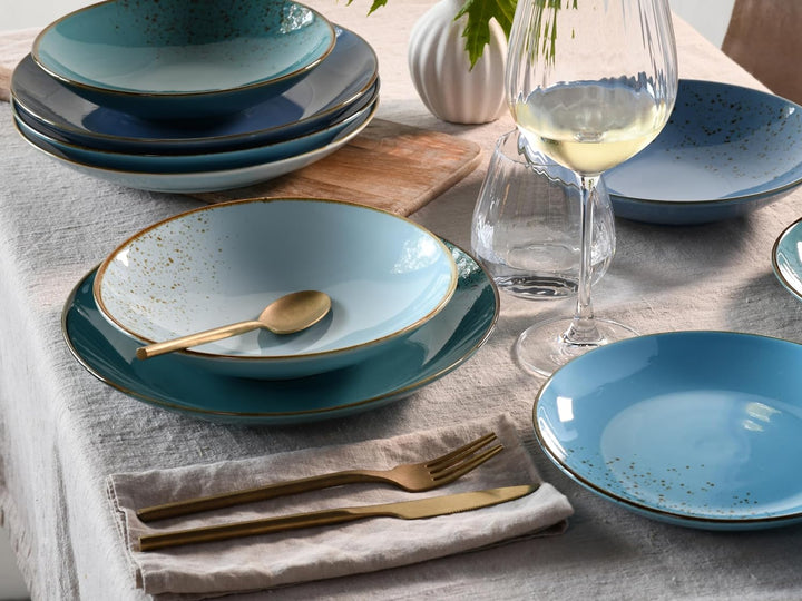 Creatable 20966, Serie Nature Collection Aqua, Geschirrset, Teller Set 12 teilig, Steinzeug Aqua 12