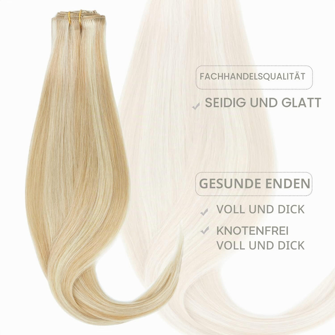 WENNALIFE Clip in Extensions Echthaar, 70g 7pcs 45cm Dreckiges Blond Highlights Bleichblond Echthaar