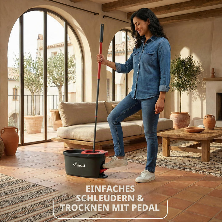 Vileda Turbo 2in1 Wischmopp-Set mit Fusspedal, Teleskopstiel