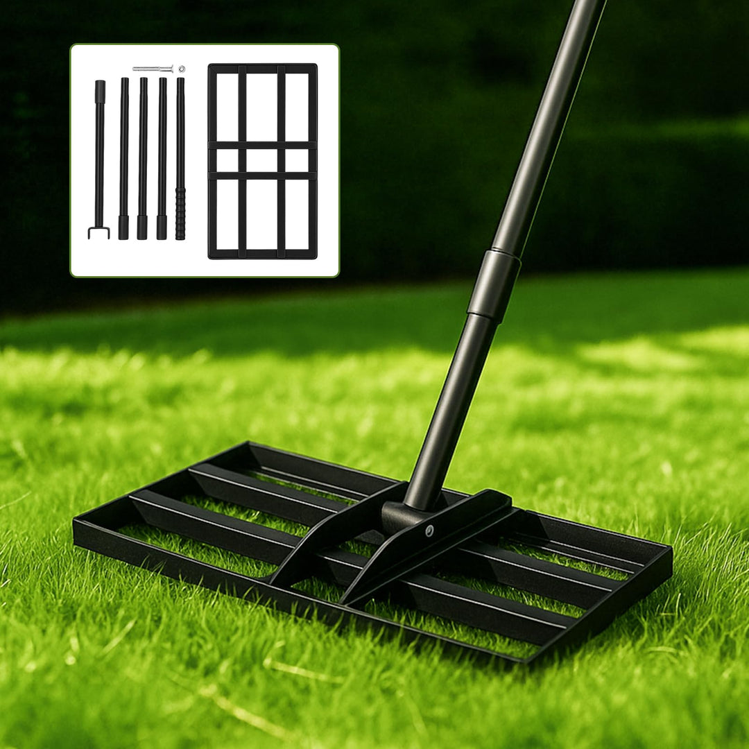 Lawn Levelling Rake 90 x 30 x 190cm, Rasenrechen Garden Grass Squeegee Sand Rakel Tool Scarifier wit