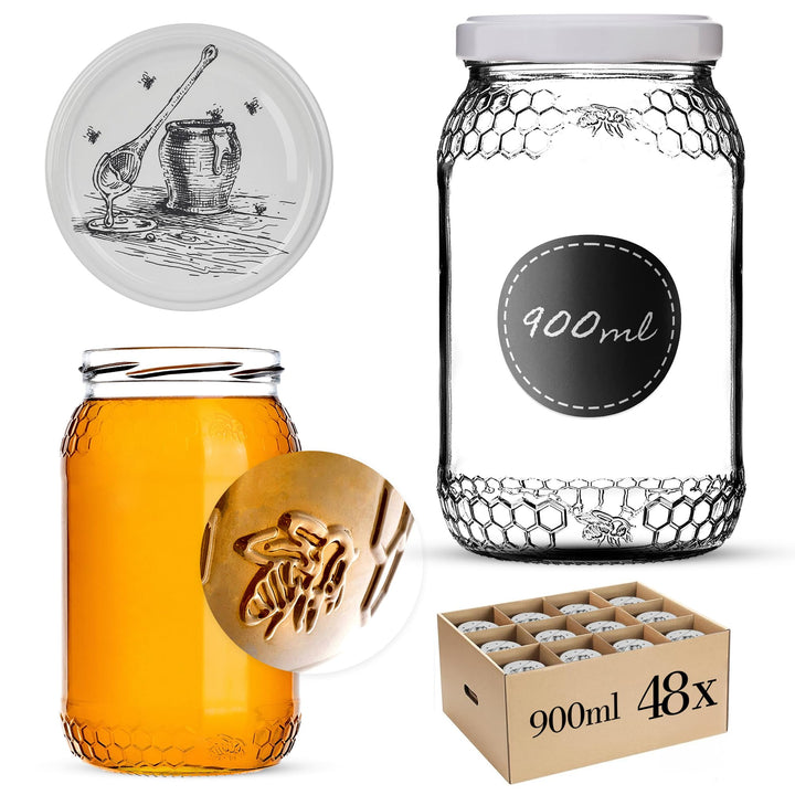 KADAX 48er Set Einmachgläser 900ml TO82 Honigtopf, Grosse Sturzgläser mit Schraubdeckel, Einkochgläs