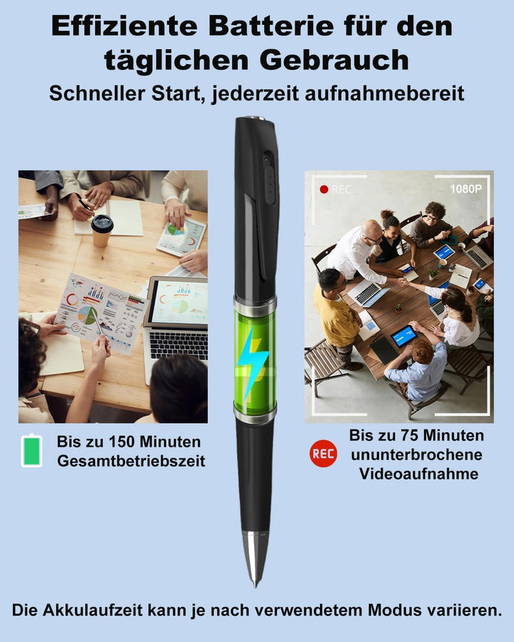 Bextgoo Mini Kamera, 1080P UHD 3-in-1 Mini Überwachungskamera, 32GB Speicherkarte, Tragbar Kugelschr
