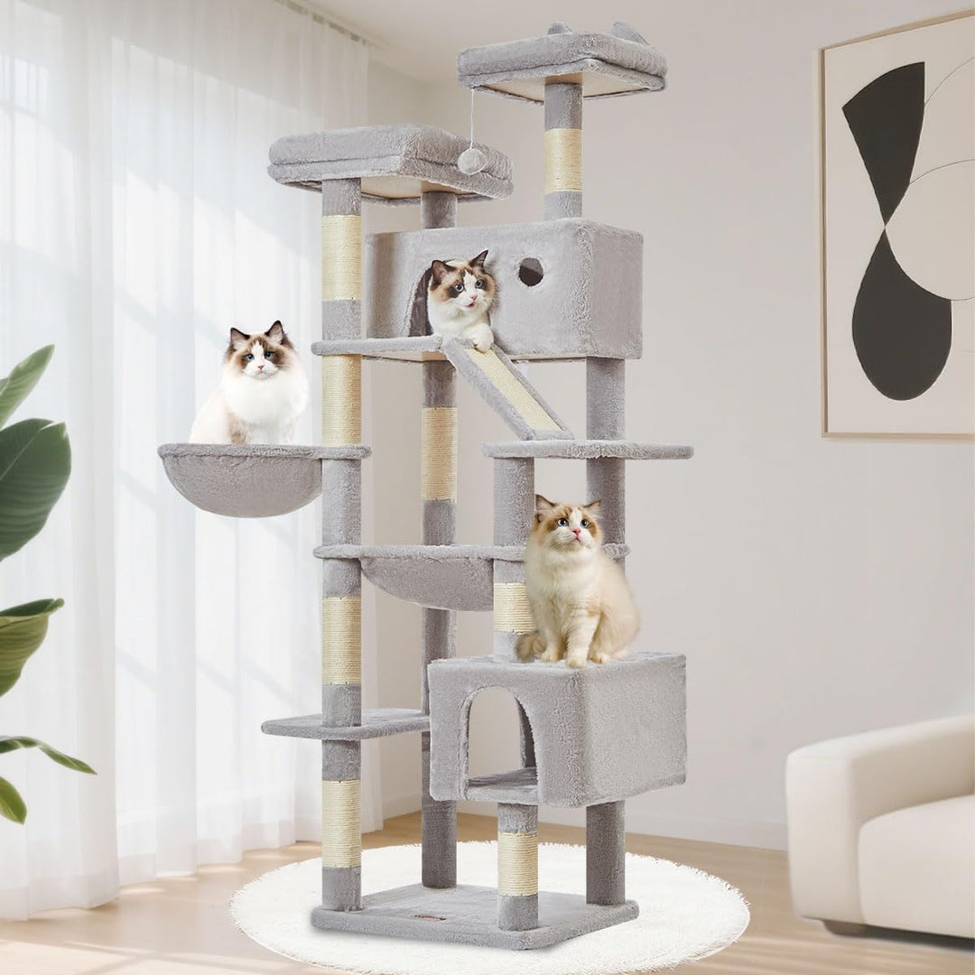 Taoqimiao 180CM Kratzbaum Gross, Katzenbaum Katzen Kratzbaum Grosse Katzen Stabil mit 2 Katzenhaus,