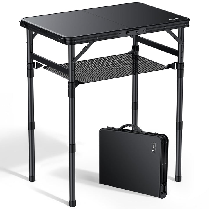 Anbte Campingtisch Klappbar 58x40cm Aluminium-Rahmen &amp; Kunststoff-Tischplatte mit 3 Höhen Verstellba