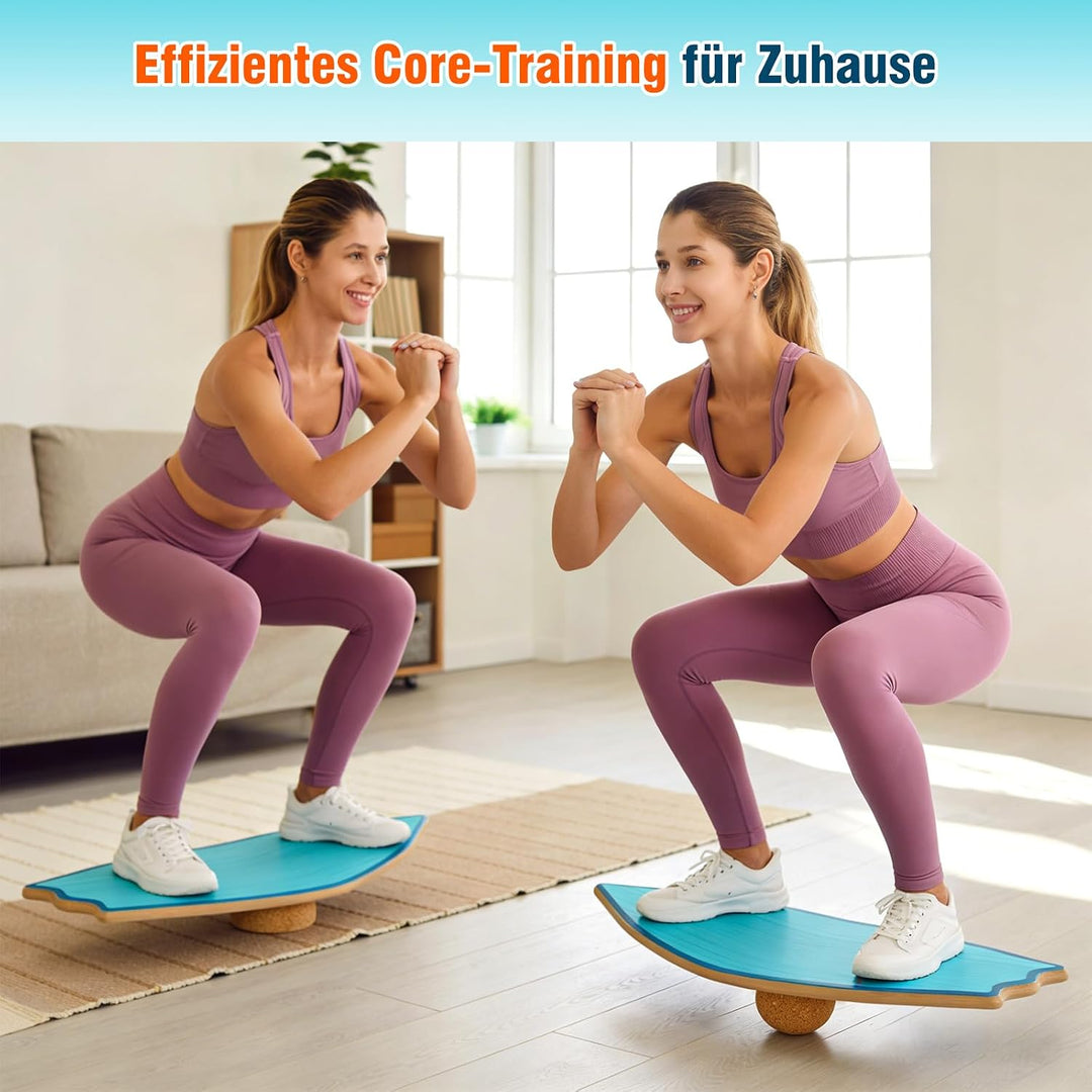 Vicye Balance Board Erwachsene &amp; Surfing Balance Board Set – Holz Balanceboard mit Korkrolle, Halbku