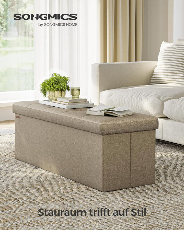 SONGMICS Sitzhocker mit Stauraum, klappbare Sitzbank, 38 x 110 x 38 cm Fussbank, Aufbewahrungsbox, b