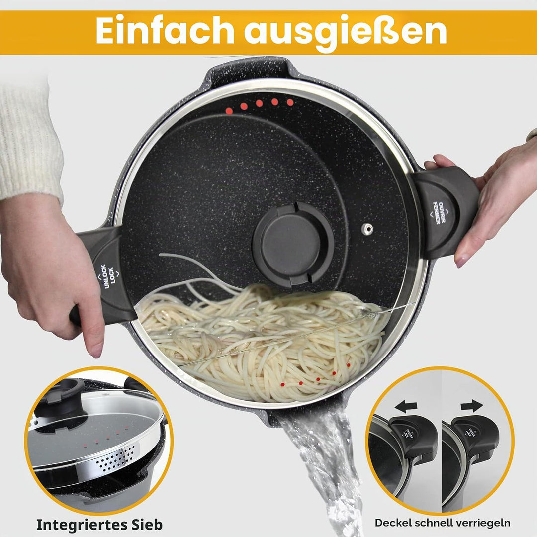 ROSSETTO Nudeltopf Topf 28 cm mit Sieb Deckel Spaghettitopf Pastatopf 8 Liter, Aluguss, Antihaftbesc
