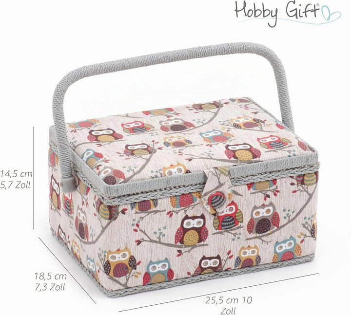 Hobby Gift Nähkästchen Mittel Set mit Griff - Nähkorb aus Baumwolle mit Fächern für Nähzubehör &amp; Wer