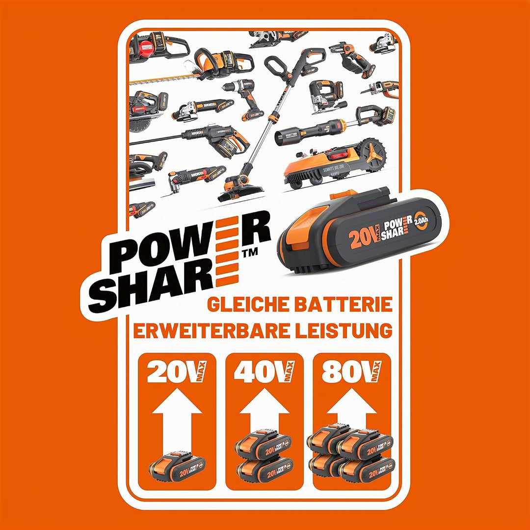 WORX WG620E Akku Hochdruckreiniger Hydroshot 20V – Mobiler Hochdruckreiniger inkl. Multi-Sprühdüse,