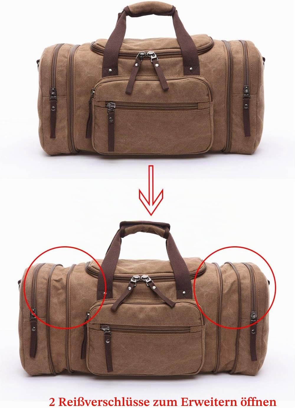 Reisetasche, gross 40 l 50 l erweiterbare Segeltuch-Reisetasche, Unisex-Reisetaschen, Wochenendtasch