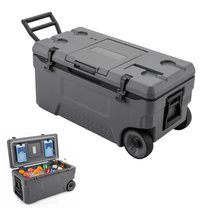 LIFEZEAL Grosse Kühlbox, Isolierbox Kunststoff mit Rädern &amp; Griff Grau 70 L, Grau 70 L