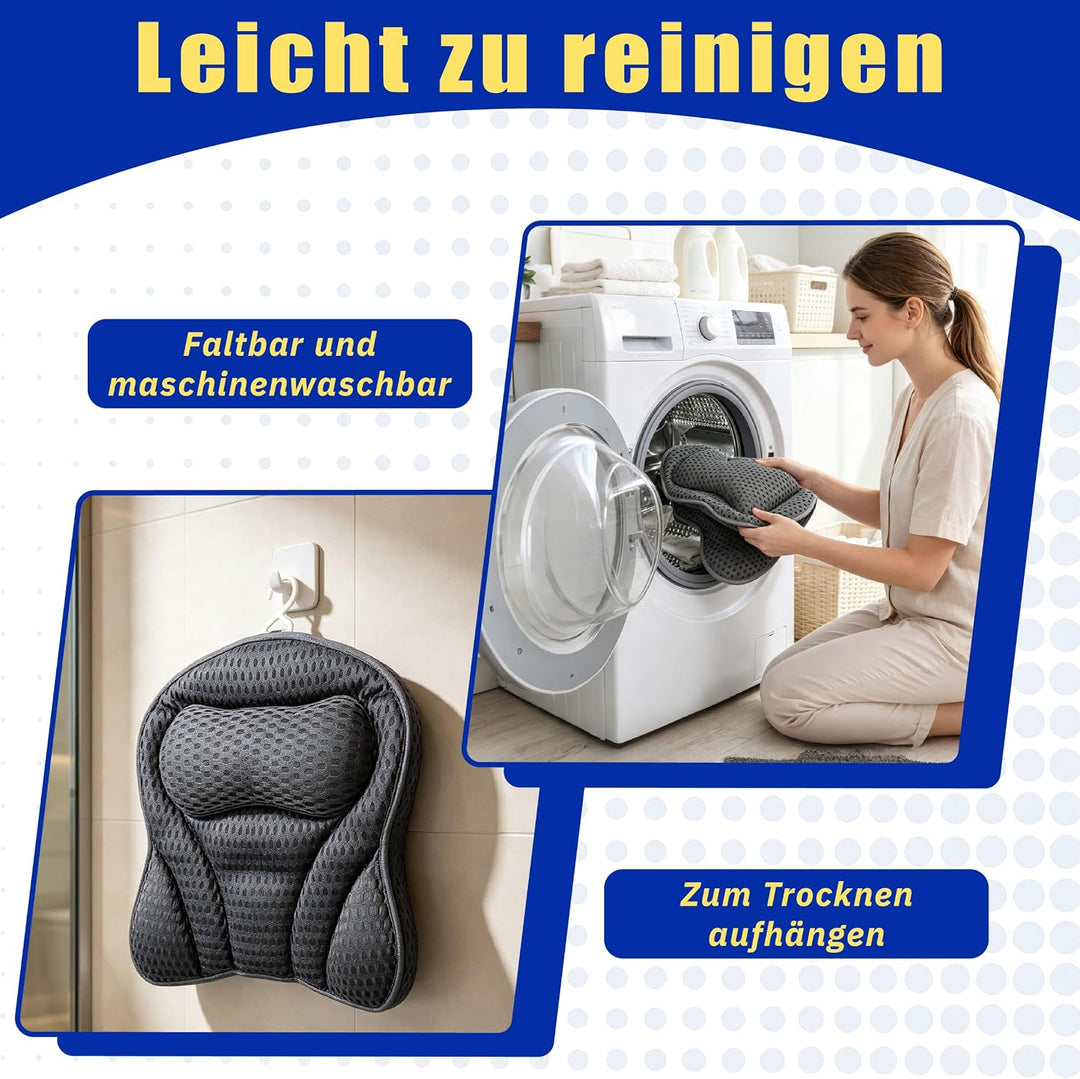 Badewannenkissen mit 3D-Luftnetz-Technologie und 6 Saugnäpfen
