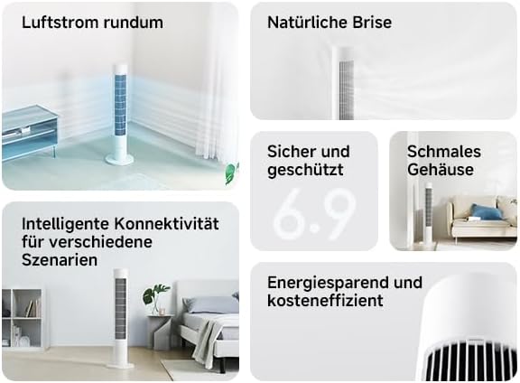 XIAOMI Smart Tower Fan 2 - Standventilator 150° Oszillation mit natürlichen Luftprofilen, Energiespa