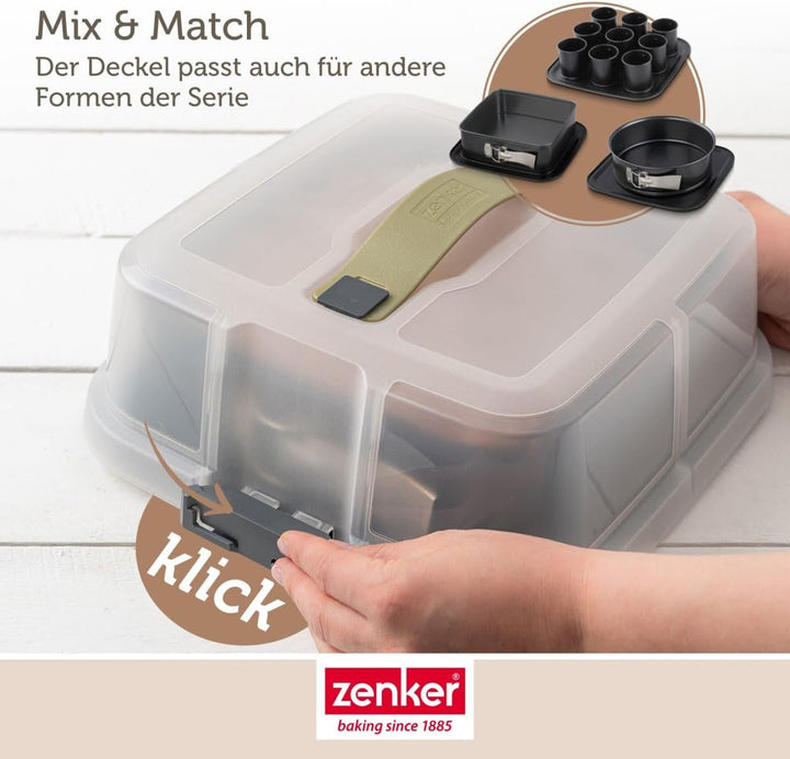 Zenker Bake, Click &amp; Go 24er Springform mit Haube – ⌀ 24 x 8 cm – Backform mit passendem Deckel für