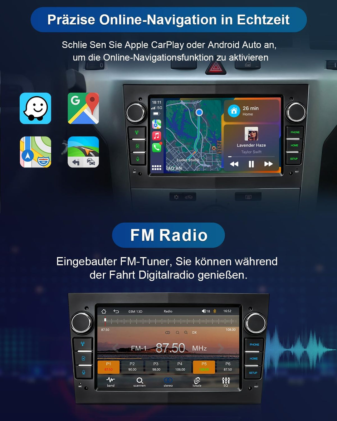 Autoradio mit Bildschirm Carplay Radio für Opel Corsa D, Astra J/H,Meriva 7-Zoll Schwarz, 7-Zoll Sch