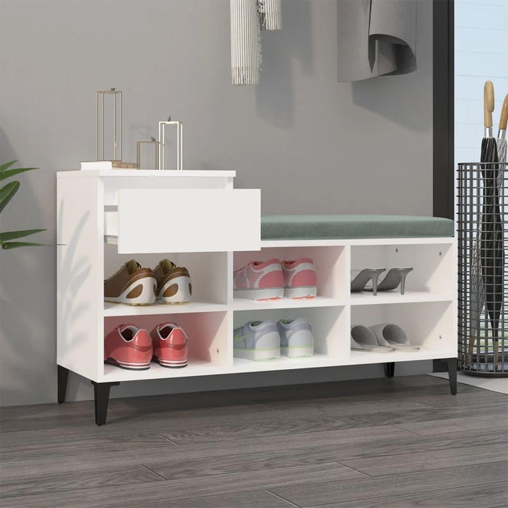 Weisses Schuhregal 102x36x60 cm Holzwerkstoff mit Metallbeinen, Stauraum für Flur und Eingangsbereic
