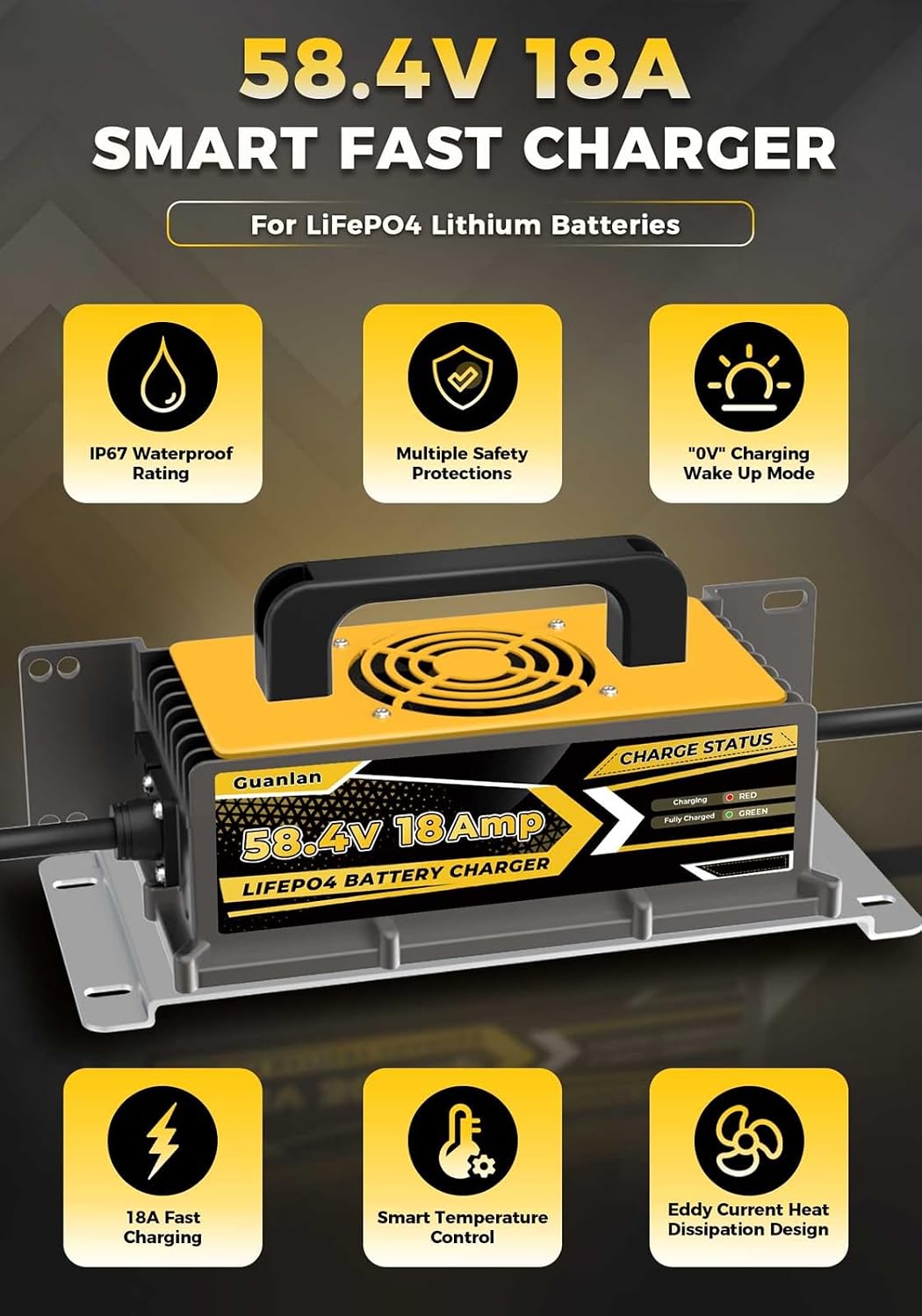 58,4 V 18 A LiFePO4 Batterieladegerät Lithium Golfwagen Batterieladegerät für 48 V Lithium-Eisenphos