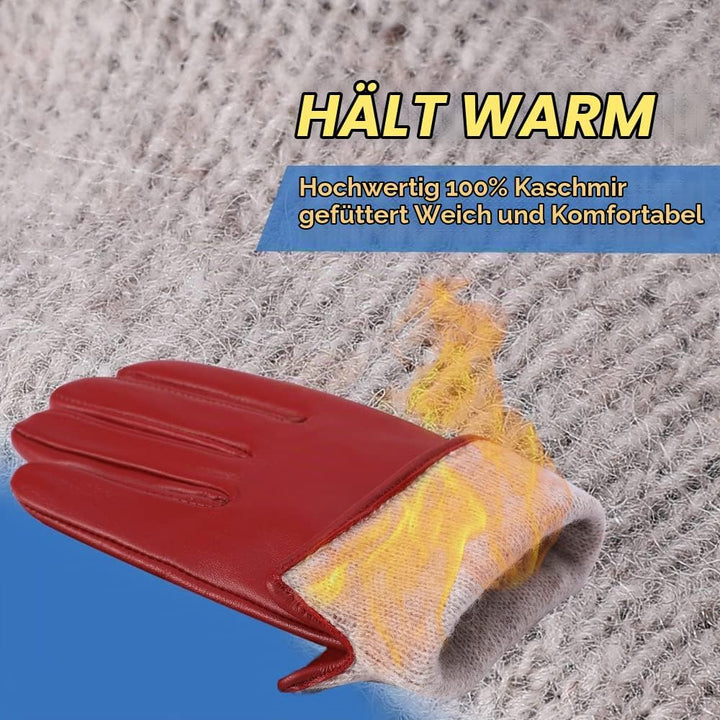 MGGMOKAY Damen Lederhandschuhe Kaschmir gefüttert L Rot(Thouchscreen), L Rot(Thouchscreen)