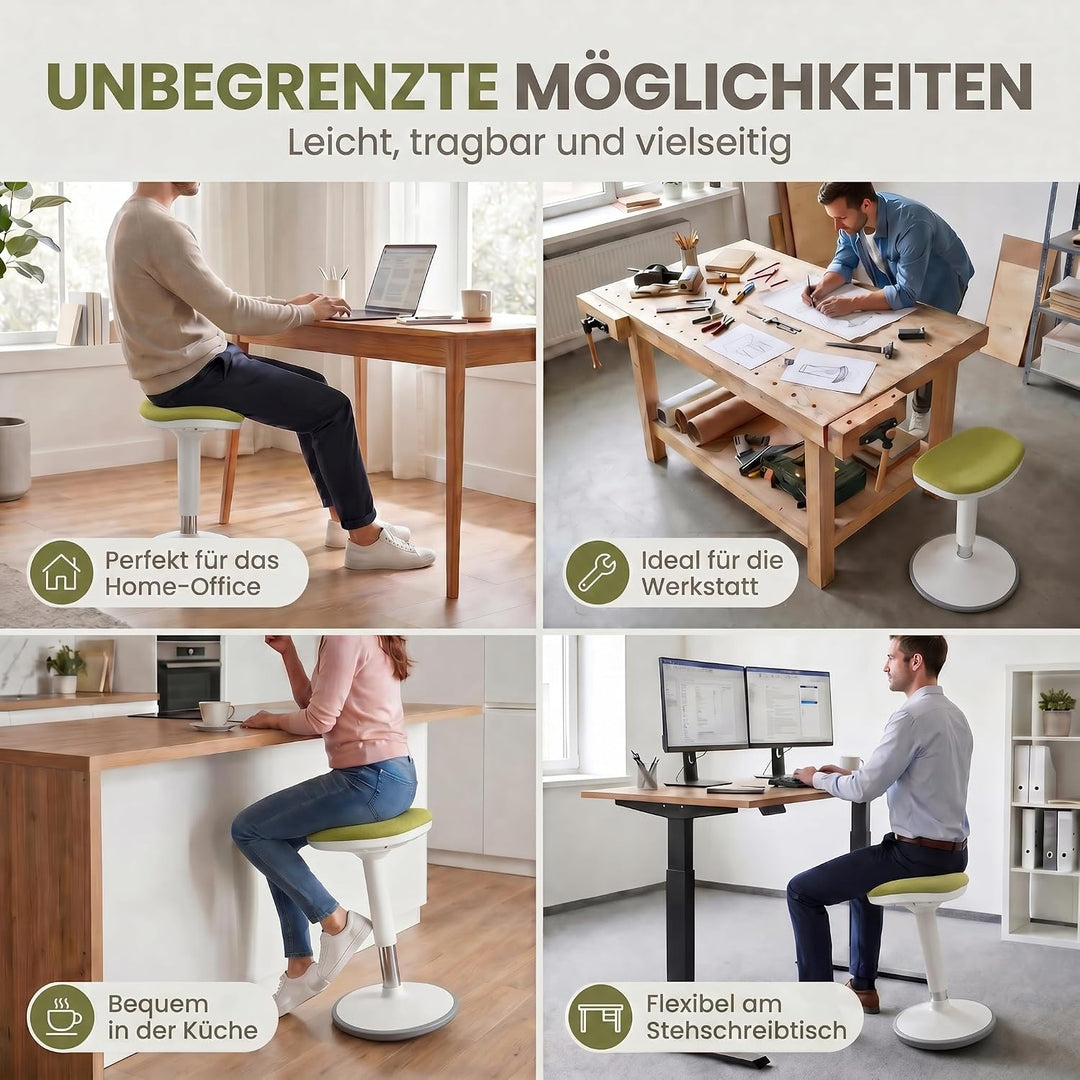 Stehhocker höhenverstellbar, 52-65cm Homeoffice Wackelhocker Grün Medium, Grün Medium