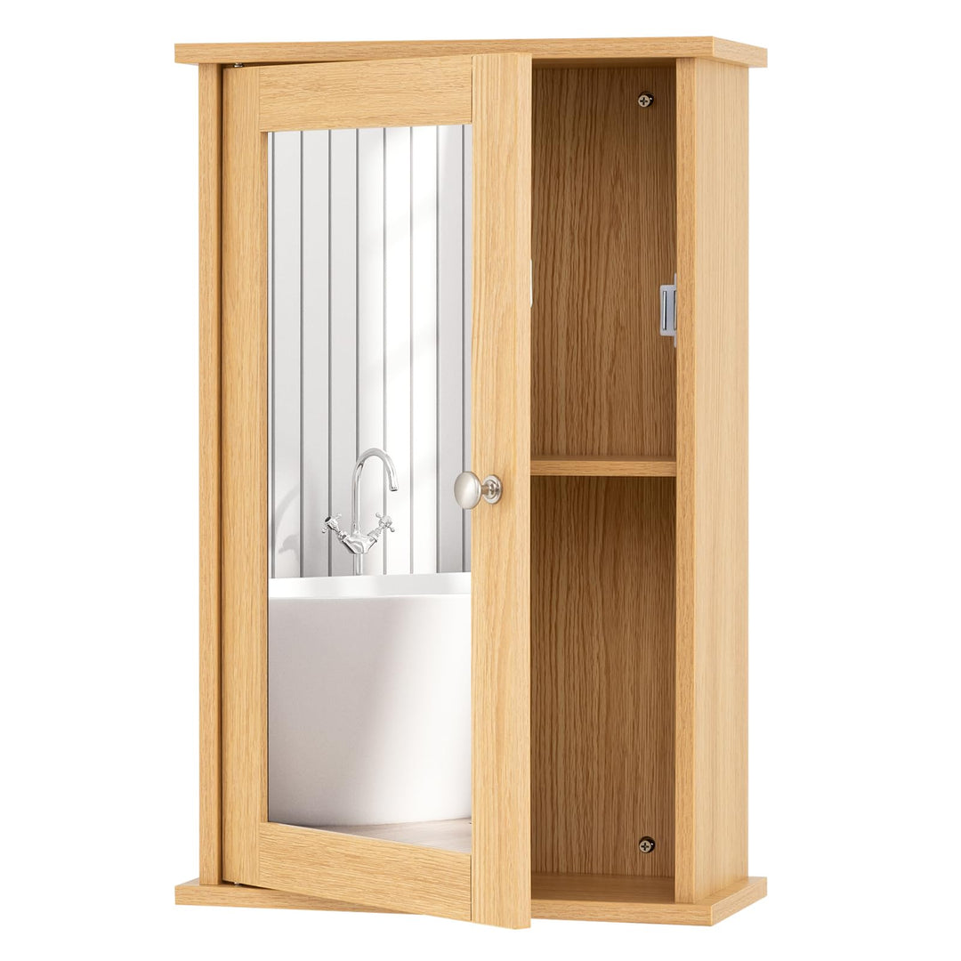 GIANTEX Hängeschrank mit Spiegel, Spiegelschrank Wandschrank eintürig, Badschrank Badezimmerschrank