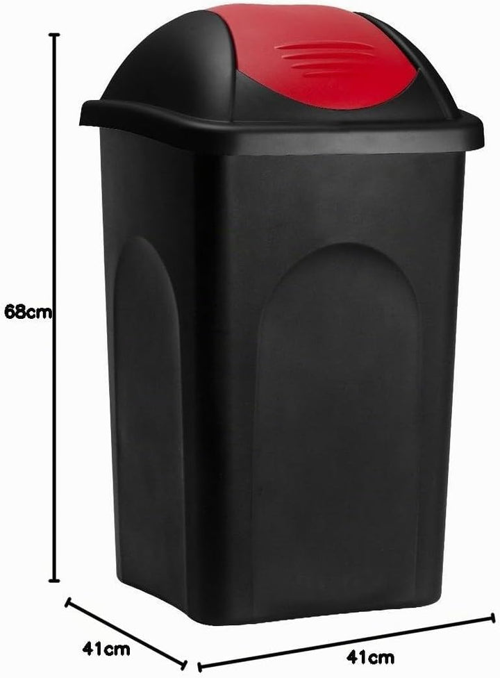 Stefanplast® Mülleimer mit Schwingdeckel, 60 Liter Schwarz/Rot, Schwarz/Rot