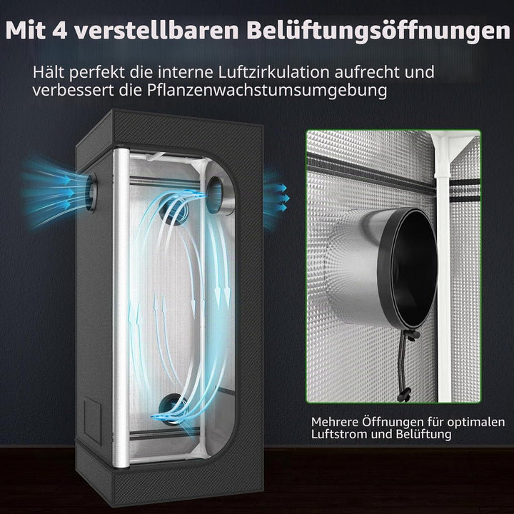 Growzelt Komplettset Anbau Set mit 200W LED Vollspektrum Grow Lampe Dimmbar, 140x140x200cm GrowZelt