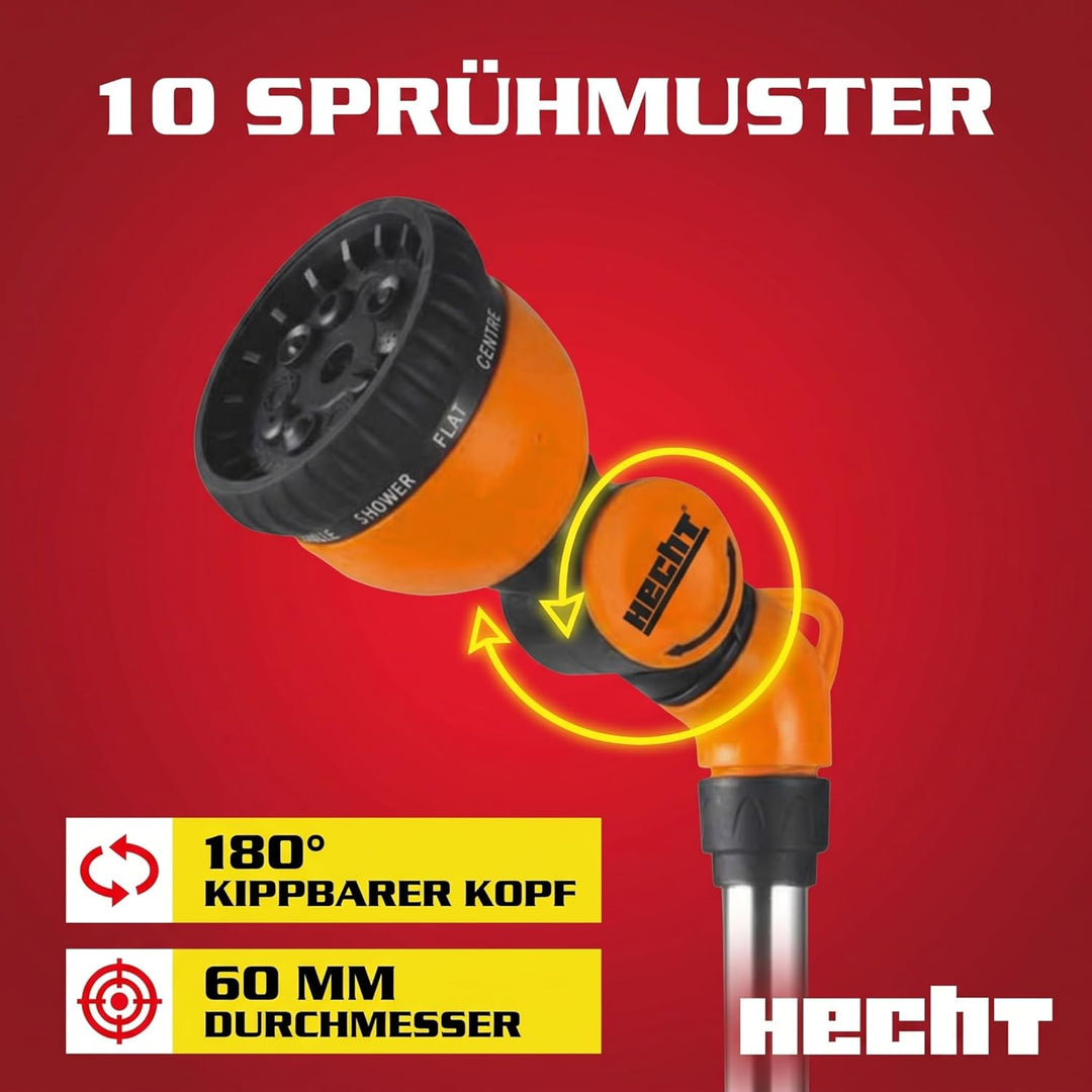 HECHT Gartenbrause mit Giessstab aus Metall, 67 cm, 10 Sprühfunktionen &amp; 180° Sprühkopf, für Gartens