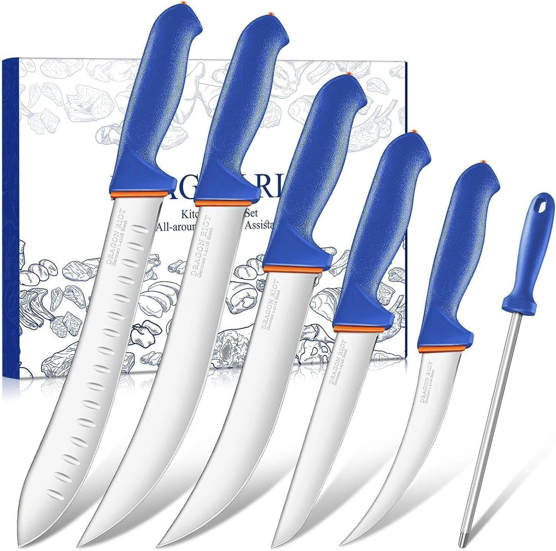 DRAGON RIOT Profi Metzgermesser Set 6-teilig mit Flexibler Klinge