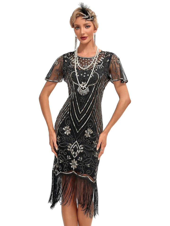 VILOREE 1920s Kleid Damen Flapper Charleston Kleid Gatsby Pailletten Cocktail Abschlussballkleid Par