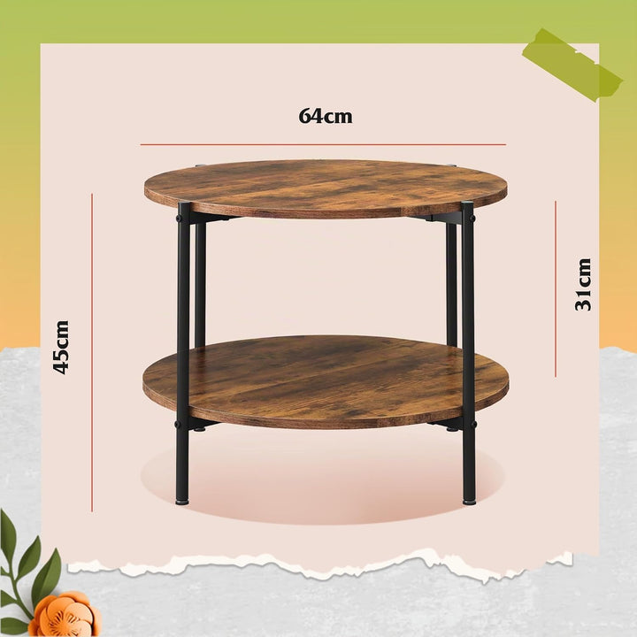 WLIVE Runder Couchtisch Weiss, Wohnzimmertisch Holz mit 2 Ebenen, Sofatisch mit viel Stauraum, für W