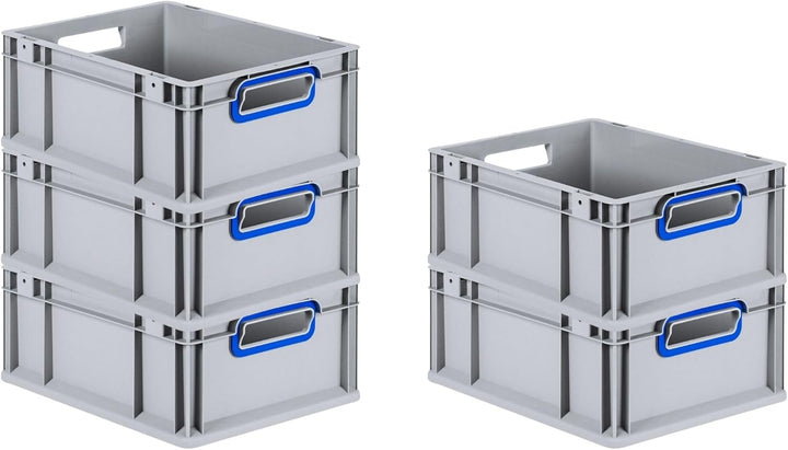SparSet 5x Eurobox NextGen Color | HxBxT 17x30x40cm | 16 Liter | Griffe blau offen | Glatter Boden |