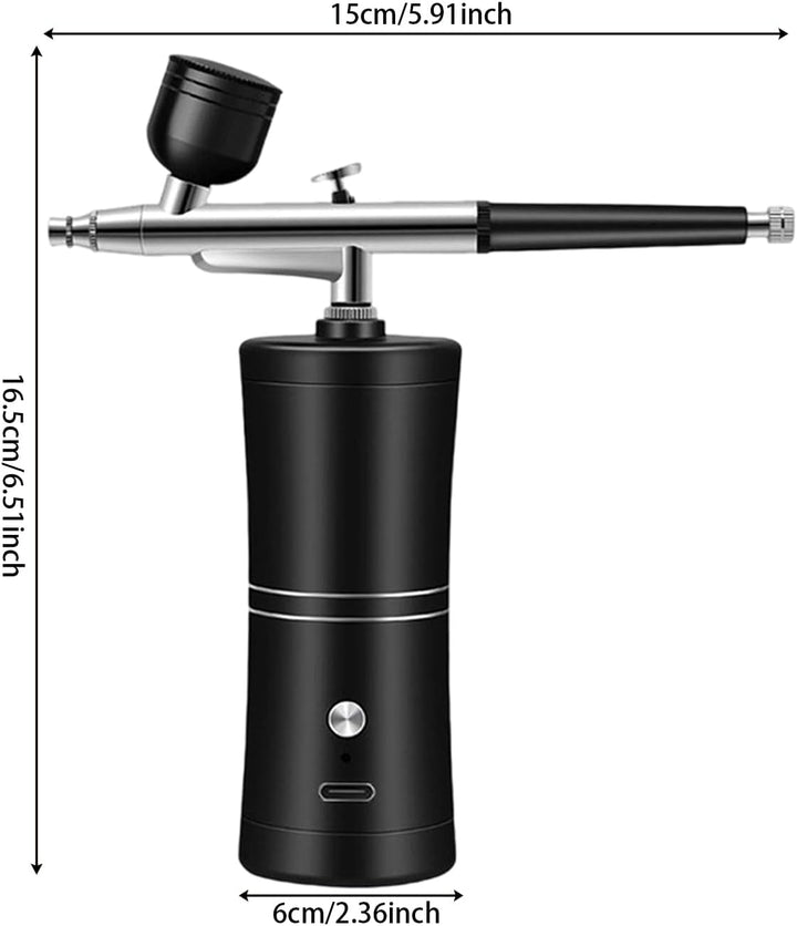 Handgehaltenes Airbrush-Set Kompakt USB-C Anschluss 0,4kg Leicht (Schwarz), Schwarz