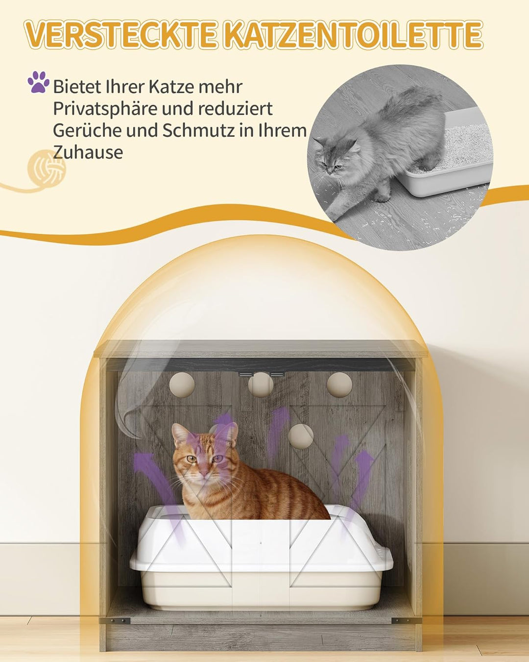 Hzuaneri Kratzbaum, Katzenbaum mit Katzenklo Schrank, Futterstation, 173 cm Hoch, mit Grosser Plattf