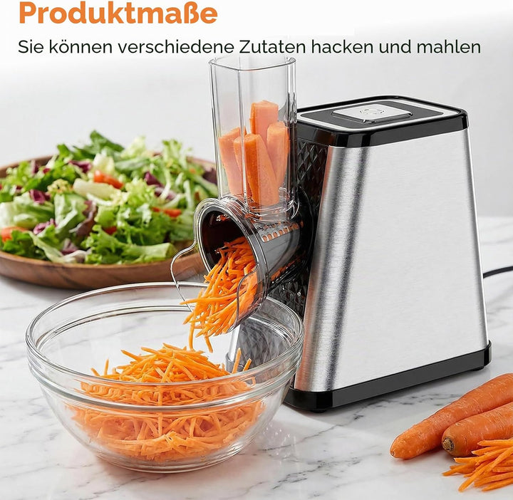 Gemüseschneider Elektrisch 5-in-1, 500W Elektrischer Gemüsehobel mit 5 Edelstahl-Klingen für Käse, G