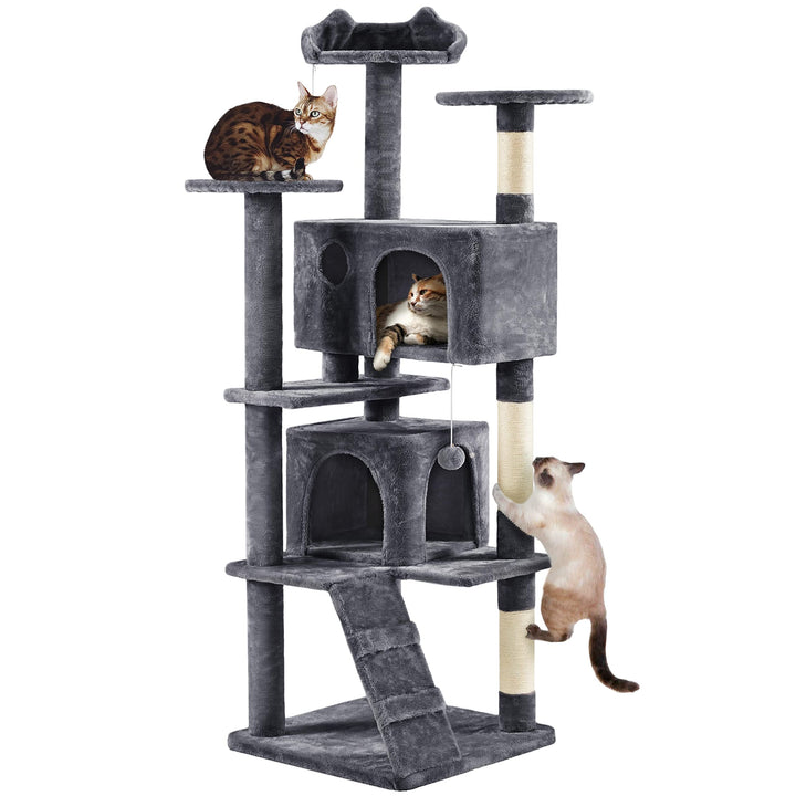 Yaheetech 178 cm Kratzbaum gross Stabiler Katzenbaum mit 2 Höhlen dunkelgrau Dunkelgrau 55 x 55 x 17