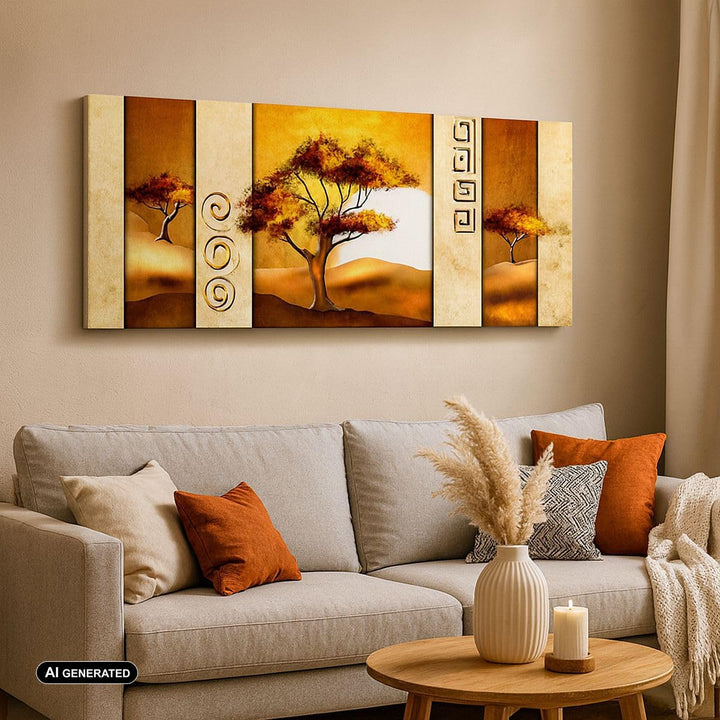 Wandbilder Dekoration Wohnzimmer Modern baum savanne wüste Panorama Bilder auf Leinwand 120x50cm Lei