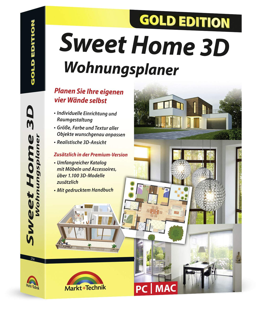 Sweet Home 3D Wohnungsplaner - mit zusätzlichen 1.100 3D Modelle und gedrucktem Handbuch, ideal für
