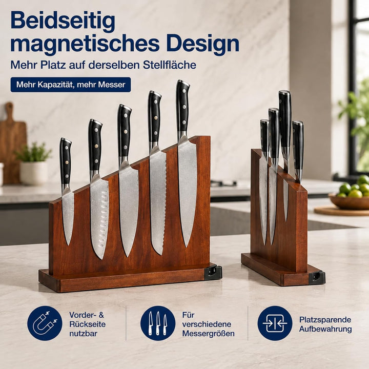 Magnetischer Messerblock ohne Messer aus Akazienholz, doppelseitiger Messerhalter mit starkem Neodym