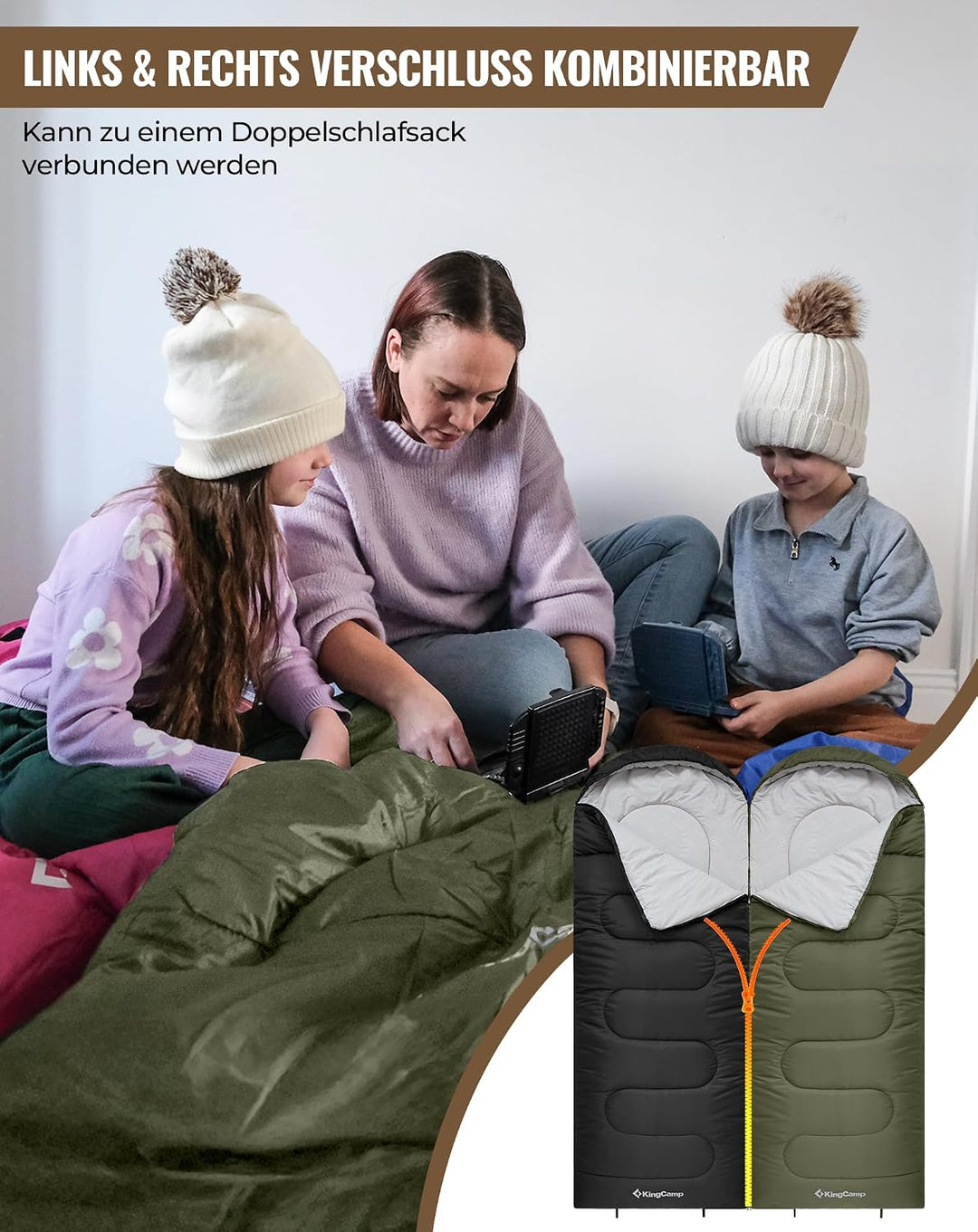 KingCamp Schlafsack für Erwachsene, kaltes Wetter &amp; warm, XL, grosse und hohe Flanell-Schlafsäcke mi