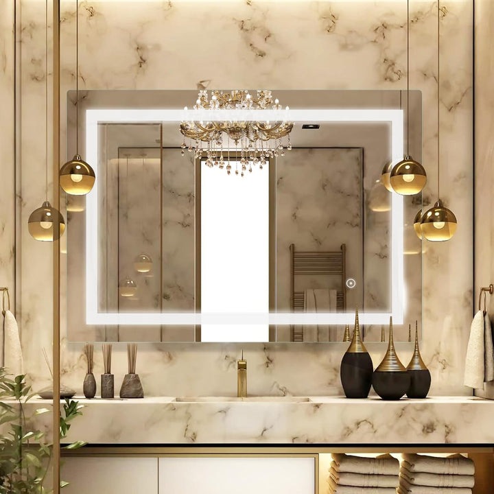 LED-Badspiegel 70x90 cm, Badezimmerspiegel Wandspiegel Lichtspiegel mit Beleuchtung mit Touch-Schalt