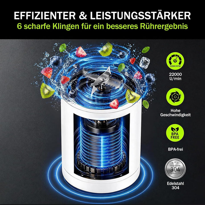 Tragbarer Mixer,600ml wiederaufladbar zerkleinert Eis&amp;Obst,Kompakt Weiss, Weiss