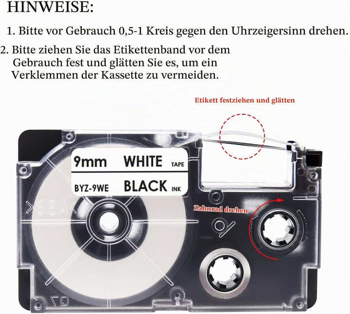 UniPlus 5 Pack Kompatibler 9mm Etikettenband Ersatz für Casio XR-9WE XR-9RD XR-9BU XR-9YW XR-9GN für