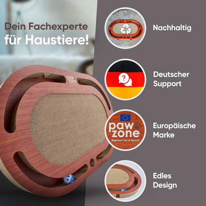 PAWZONE Kratzbrett [72x45 cm] beidseitig nutzbar + Pappe austauschbar [inkl. Katzenspielzeug] hochwe
