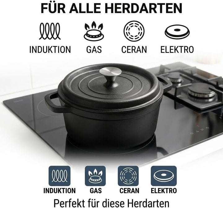 Dutch Oven 26 cm 5.1L Gusseiserner Topf Bräter Brot Backen Brotbacktopf 26CM, 26CM