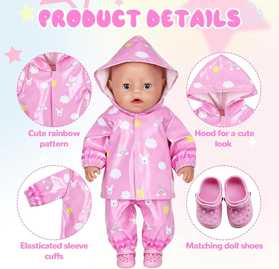 Puppenkleidung Regenanzug Set für 35-45 cm Puppen mit Schuhen Kleiderbügel