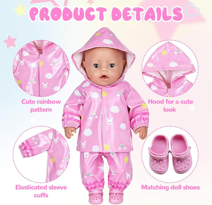 Puppenkleidung Regenanzug Set für 35-45 cm Puppen mit Schuhen Kleiderbügel