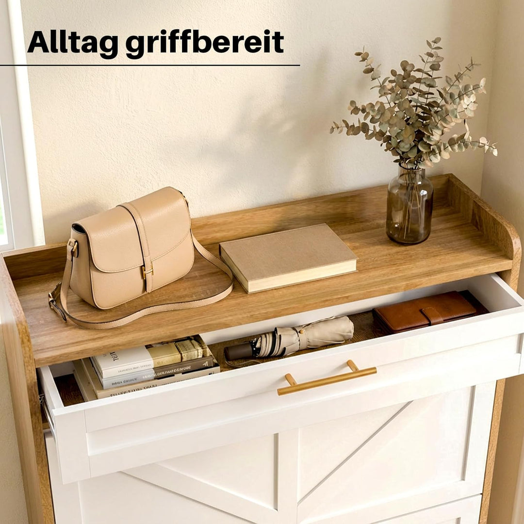 Schuhschrank 2 Klappen, Schuhkipper, Schuhregal, Schuhaufbewahrung, mit 1 schubladen, Trennwand vers
